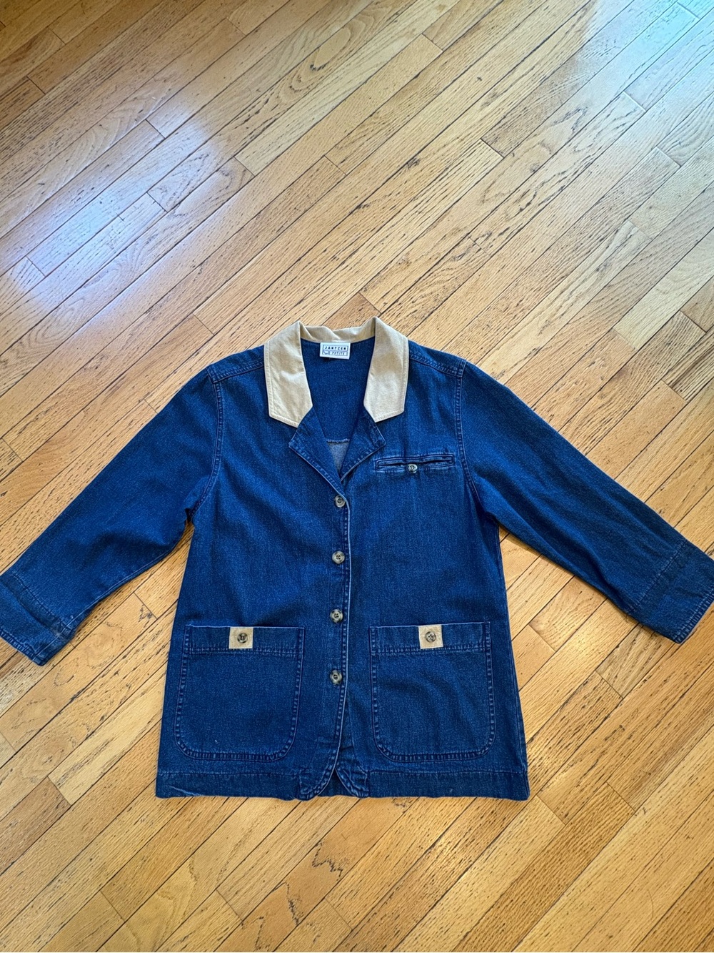 Jantzen Vintage Blue Denim Barn  Jacket with Suede Collar